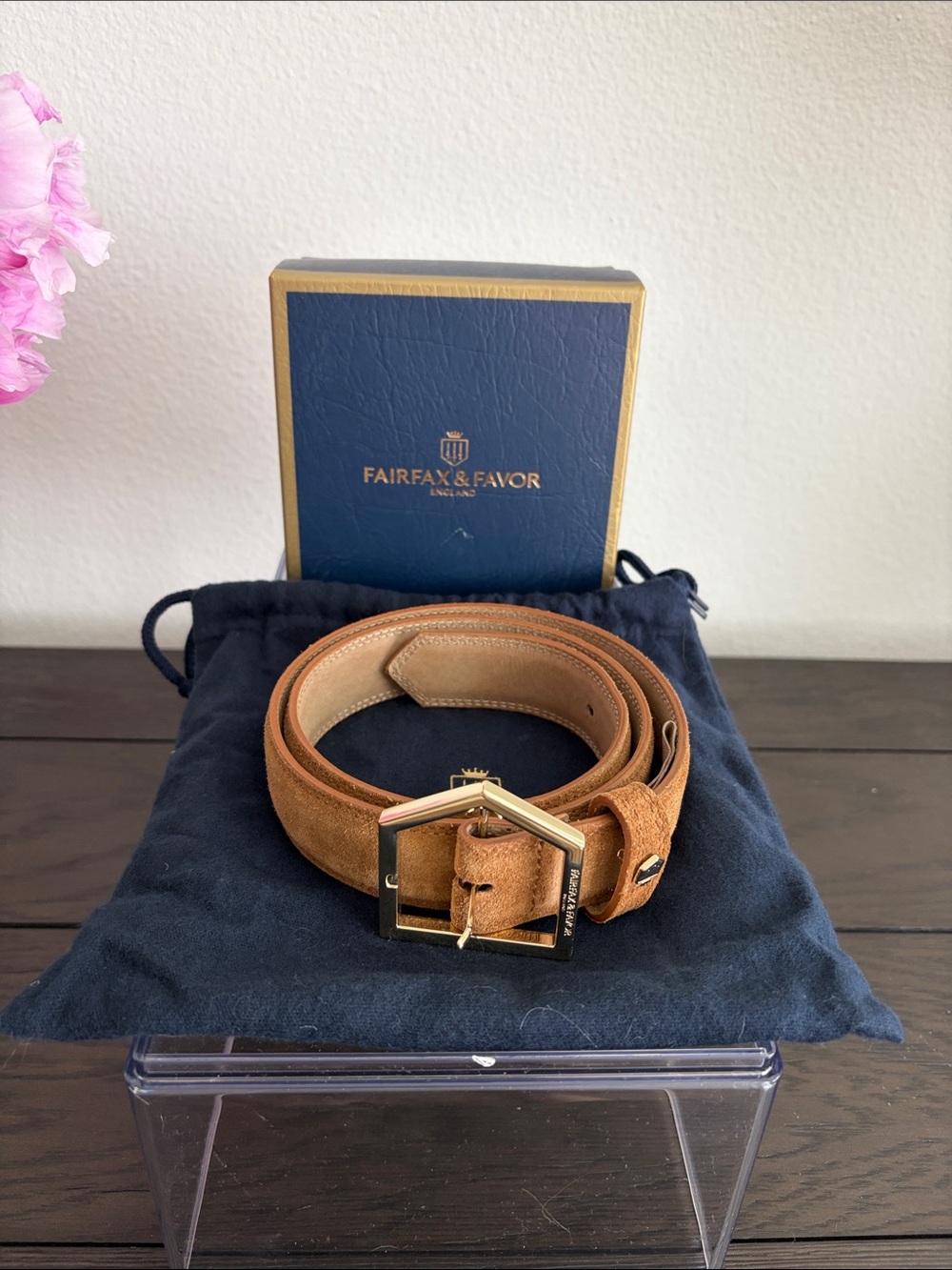 Fairfax & Favor Women's Tan Suede Belt with Gold Buckle